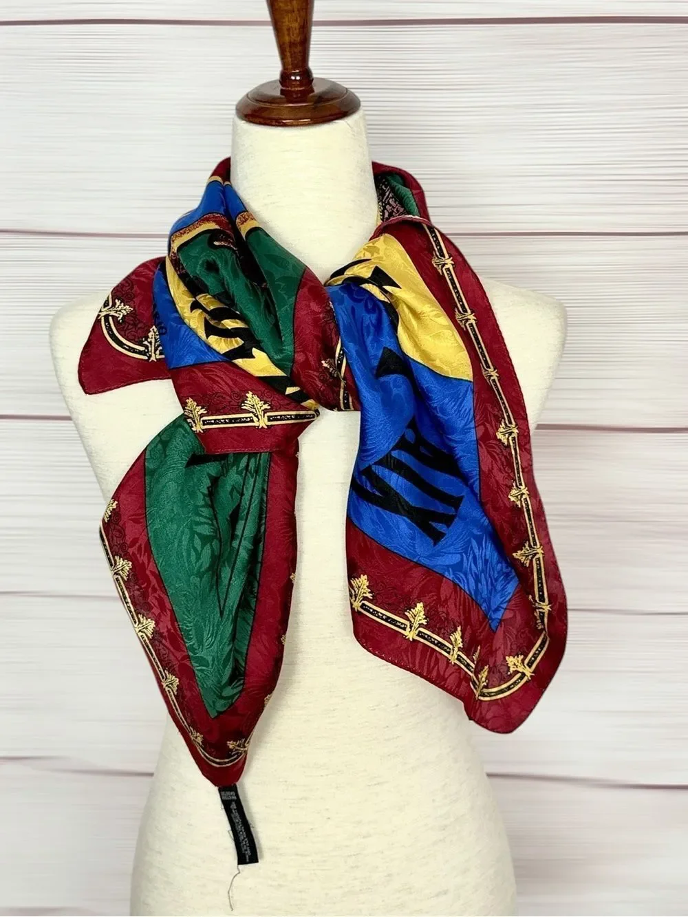 Ellen Tracy Silk Jacquard Scarf Grand Hotel De La Paix Madrid Travel Print Vtg